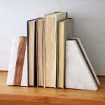 Main + Mesa Marble Geometric Bookends with Wood Inlay White Set of 3 - BD8712ZL1