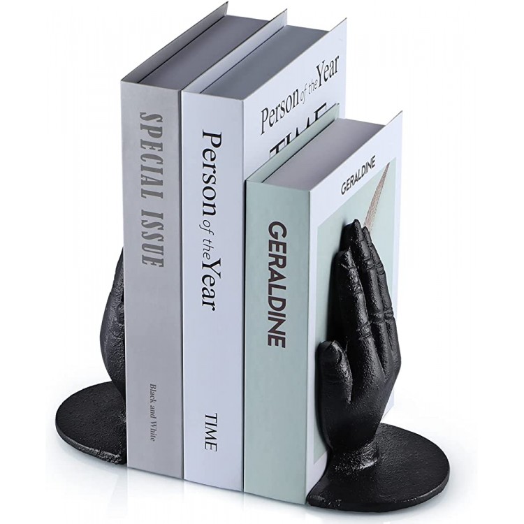 MOLIGOU Hands Decorative Bookends Cast Iron Bookends Heavy Duty Book Stoppers for Home Office Bookshelf 1 Pair - BF21GEOOM
