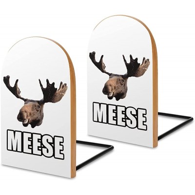Moose Meese Decorative Bookends for Shelves Wooden Book Ends Organizer Print Bookend Supports Pair - BWAUAPHCG