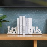 MyGift 1-Pair Rustic Whitewashed Wood Office Desk Bookends with CutoutLove Letters Non Skid Book Support for Heavy Books Movie Cases Magazines & Video Games - BG3UYJ2G1