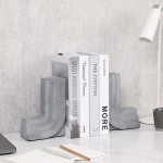 MyGift Gray Concrete Layered L-Shape Decorative Bookends Retro Design Office Desk Book Stand 1-Pair - BBVHCV8Y6
