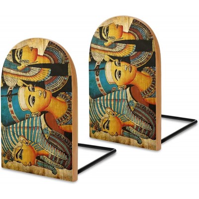 NFGSE Ancient Egyptian Cloth Culture Wooden Non-Skid Bookends Home Decorative Book Ends 1 Pair 2 Pieces Book Ends Supports for Library Books Movies DVDs Magazines Video Games - B86913HCY