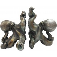 Pacific Giftware Antique Silver Octopus Decorative Bookends Set 5 Inch Tall - BHSEZJT9O