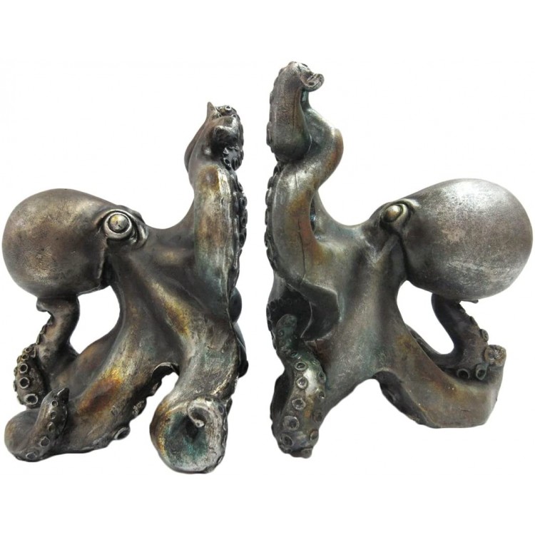 Pacific Giftware Antique Silver Octopus Decorative Bookends Set 5 Inch Tall - BHSEZJT9O
