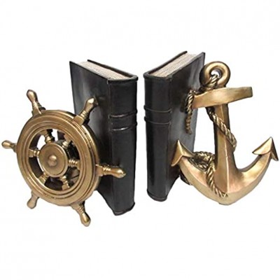 Pacific Giftware Rustic Nautical Ship Wheel and Anchor Decorative Bookends Set 7 Inch Tall - BLXDT1MS9