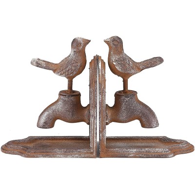Phaxth 2 Pack Birds on Taps Bookends Decorative Antique Country Book Ends Rust - B4AWTG9KK