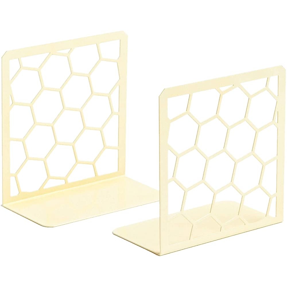 Premium Bookends Geometric Honeycomb Metal Book Ends Yellow 1 Pair Book End for Shelves… - BNG7H49CX