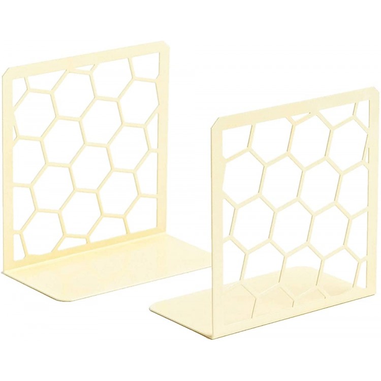 Premium Bookends Geometric Honeycomb Metal Book Ends Yellow 1 Pair Book End for Shelves… - BNG7H49CX