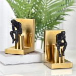 PWV Decorative Bookends Office Bookends Light Luxury Metal Electroplating Figure Thinker Bookend Ornament Modern Minimalist Decorative for Home Office - B718XOGLM