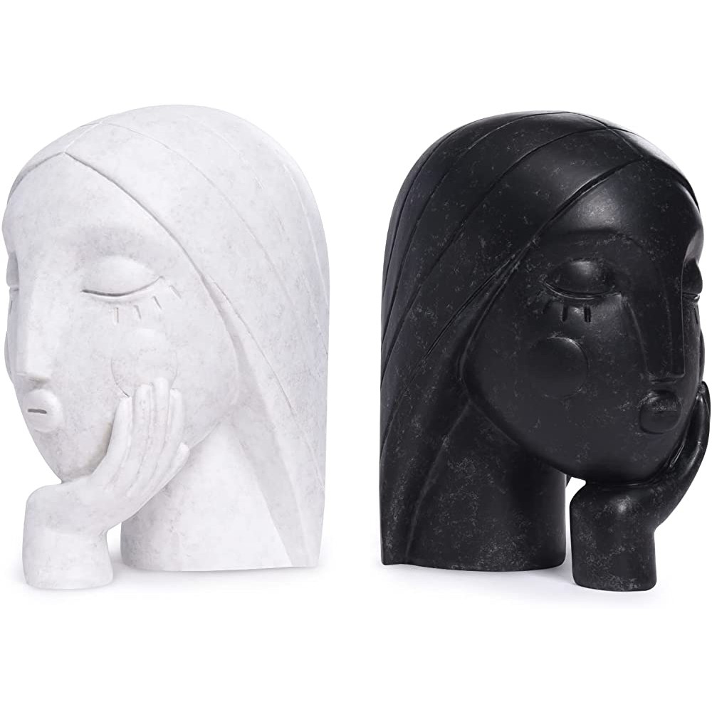 Quoowiit Character Bookends for Shelves Decorative Bookends for Home Decor Modern Book Stoppers Books Holder Table Top Resin Book Ends for Home Decorative2 3Lbs-Set of 2 Black&White - BB985ZDNN