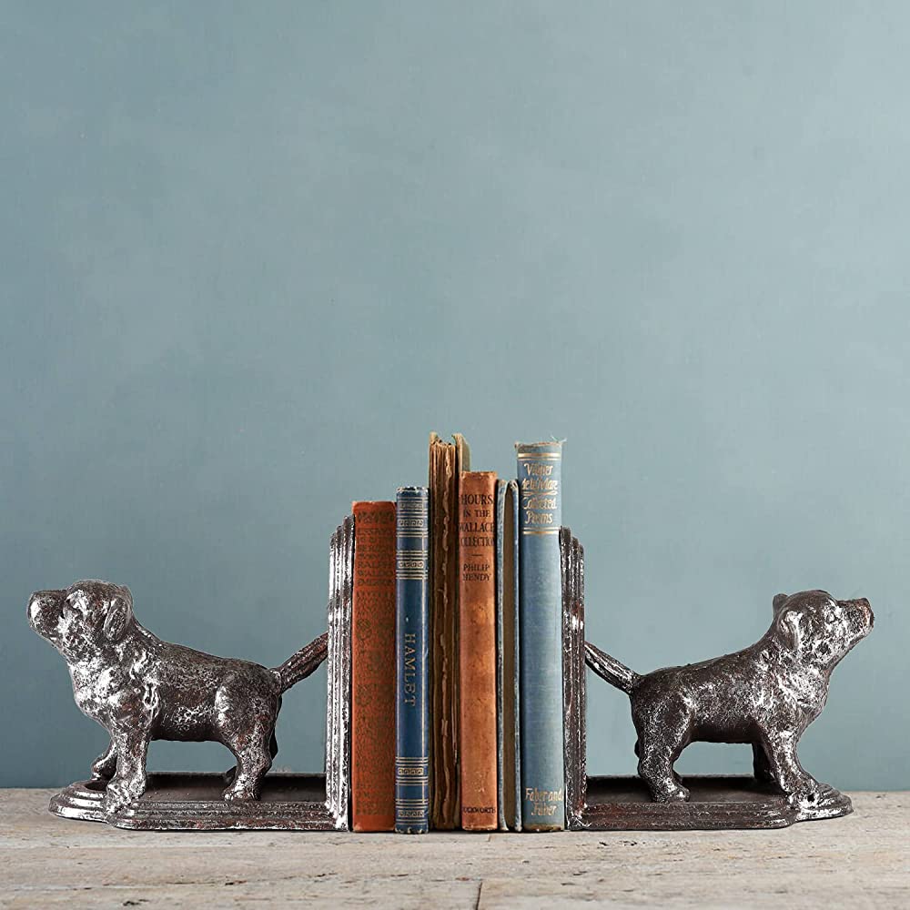Retrome Decorative Dog Book Ends 1 Pair Bookends Heavy Duty - BOQWMT9IG