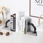 Rustic Decorative Wooden Tabletop Farmhouse Bookends for Heavy Books with Modern Industrial-Style Pipe Office Desktop Bookshelf Organizers Holder Nonskid Shelf Decor for Home Office 1-Pair Grey - BEHB4ZTXG