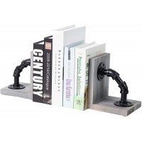 Rustic Decorative Wooden Tabletop Farmhouse Bookends for Heavy Books with Modern Industrial-Style Pipe Office Desktop Bookshelf Organizers Holder Nonskid Shelf Decor for Home Office 1-Pair Grey - BEHB4ZTXG
