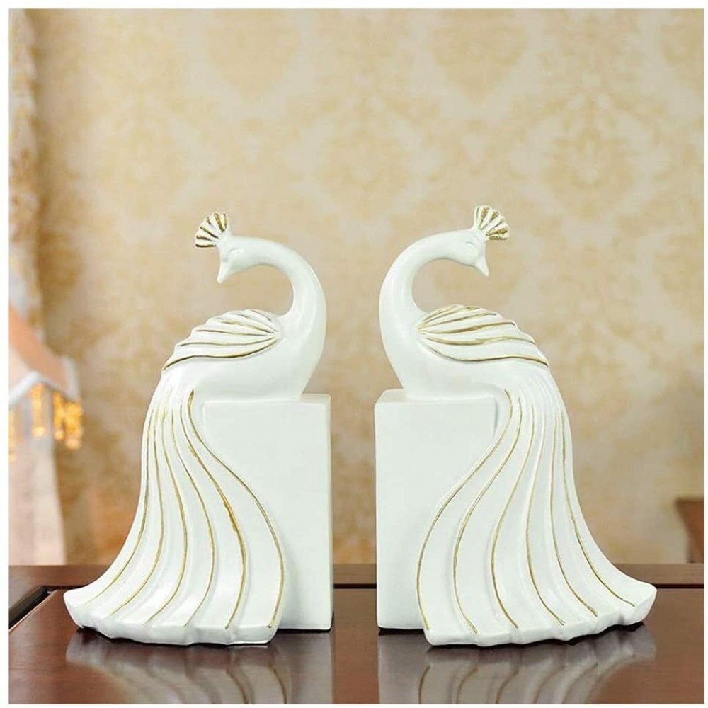 SANDSXZHQ Decorative Bookends Non-Skid Bookend Home Furnishings Book Block Couple Peacock Book by Book Stand Ornaments Study Crafts Ornaments 12x9.5x18.2cm Storage Unit Book Ends Color : White - BMJ4AX7YM