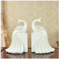 SANDSXZHQ Decorative Bookends Non-Skid Bookend Home Furnishings Book Block Couple Peacock Book by Book Stand Ornaments Study Crafts Ornaments 12x9.5x18.2cm Storage Unit Book Ends Color : White - BMJ4AX7YM