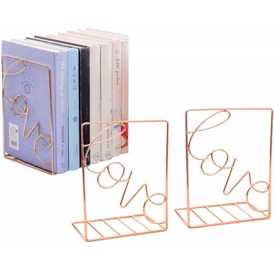 SHDZKJ Metal Bookends 1 Pair Love Sign Modern Decorative Bookend Bookshelf Vertical Folder Magazine Storage Rack Rose Gold - B0UFMD1JI