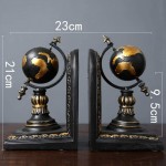 TimeStamp Decorative Bookends,Rustic Unique Globe Book Ends Stoppers Holder Nonskid for Home Shelves,Polyresin,4.5 x 5 x 8 Inches,Set of 2 - BFO4EBXAZ