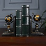 TSTSM 2PCS Rustic Globe Bookends Vintage Style Decorative Bookends World Globe Bookends Resin Globe Book Ends Supports for Heavy Books World,Nautical Books Holder - B64ZZFRHV