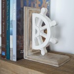 Unknown1 Distressed Vintage Nautical Wheel Wood Bookends Set of 2 White MDF - B03CXHGKV