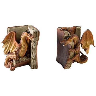 wastreake Fighting Dragon Bookends Resin Decorative Bookend Statues Desktop Ornament for Home Office Library - BCQJ9N25B
