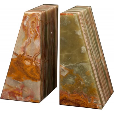 Whirl Green Onyx Wedge Shaped Natural Polished Marble Bookends - B6C88LE5K