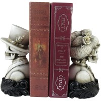 World of Wonders Cameo Decorative Bookend | Victorian Gothic Home Decor | Madam and Count Cameo Skeleton Bookshelf Figurines | Vintage Room Decor 7" - BBIWWS3TK