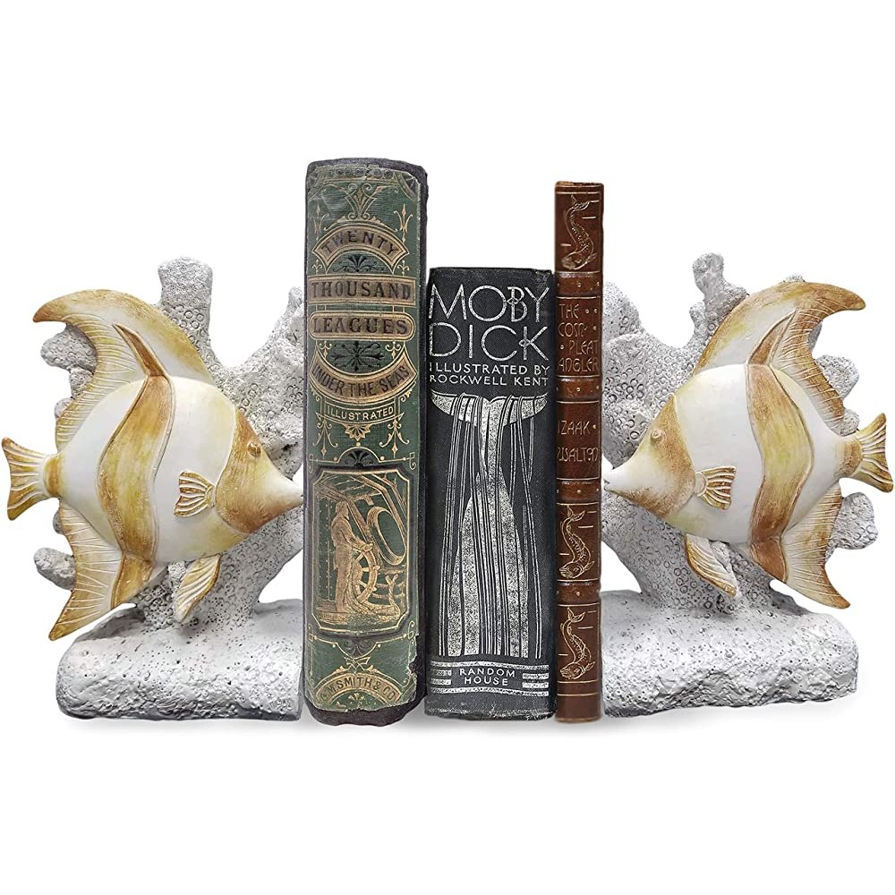 World of Wonders Ocean Harmony Seaside Tales Elegant Angelfish & Coral Reef Decorative Bookend Set Hand-Painted Beach House Shabby Chic Sea Life Marine Nautical Home Decor Shelf Accent 7.5-inch - BDS2L6XUP