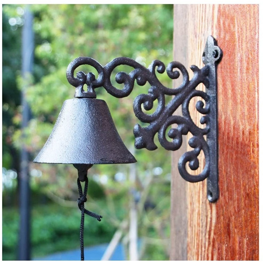 Decorative Bells Garden Pendant Outdoor Dinner Bell Rustic Old-Fashioned Large Cast Iron Wall-Mounted Metal Doorbell Accent for Decoration Outside The Farmhouse Color : Black Size 20.5×10.3×19cm - BIF0N5J68