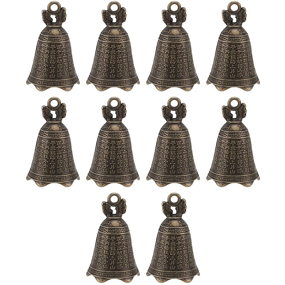 DOITOOL 10pcs Vintage Brass Hanging Bell Metal Small Craft Bell Ornaments DIY Antique Decorative Jingle Bells for Key Chain Bag Wind Chime Dog Collar Making - B4D122RVP