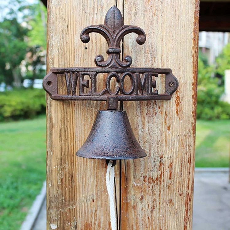 Heavy Duty Cast Iron Wall Bell Decorative Retro Style Wall Bell Indoor Outdoor Wall Mounted Dinner Bell Welcome Plaque Garden Home Wall Decoration - BETUPZ4EX