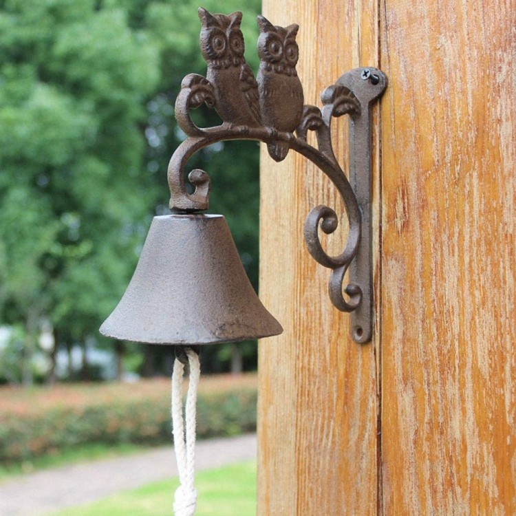 HIZLJJ Rustic Cast Iron Love Owl Door Bell Decorative Vintage Antique Farmhouse Style Decoration for Outside House Garden Decoration - B1WQOI6WE