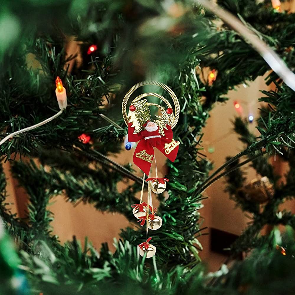Lmtime Mini Santa with Bells Decorative Hanging Ornments Small Keepstake Christmas Ornaments Tiny Pendant Xmas Tree Decorations Holiday Party Supplies Gold - BVEY90BMO