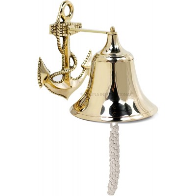 Nagina International 9" Premium Brass Polished Decorative Ornamental Anchor Bell | Pirate's Decorative Ship's Bell | Maritime Ocean Home Decor | Beach House Metal Bell - BRJEGRZM7