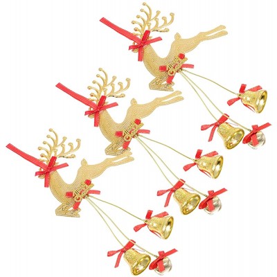 NUOBESTY Christmas Tree Hanging Decor Christmas Elk Shape with Bell Hanging Ornament Reindeer Christmas Tree Bell Decorative 3Pcs Golden - B7O383KY6