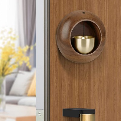 Shopkeepers Bell for Door Opening Decorative Entry Doorbell Gate Bell Chime Wooden Doorbell with Brass Bell Magnetically Attached Design No Drill Mounted Hanging Bell for Door Entrance Fridge Shop - BQDC07FCT