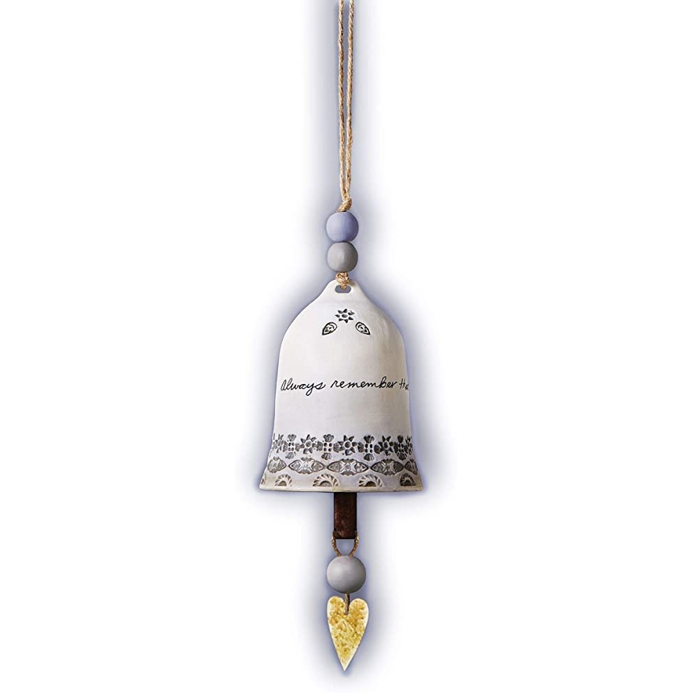 Studio M Heart Notes Sending Prayers Inspirational Ceramic Stoneware Bell Beautiful Decorative Home Décor Gift 4 x 5.5 Inches 20 Overall Hanging Length - B5PAPL6WU