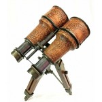 AK NAUTCAL 6 Binocular Antique Table Top Brass Telescope with Wooden Tripod Stand - B1E1TS21F