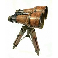 AK NAUTCAL 6" Binocular Antique Table Top Brass Telescope with Wooden Tripod Stand - B1E1TS21F