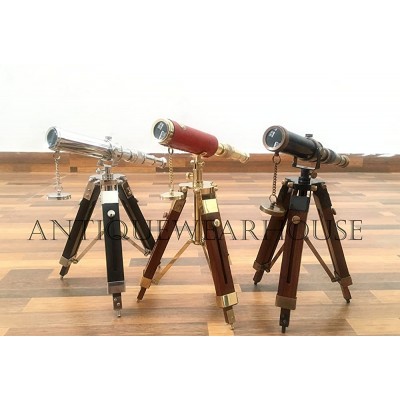 Antique House Collectible Desk Solid Brass Telescope with Wooden Stand Nautical Ship Telescope - B4FM3NT70