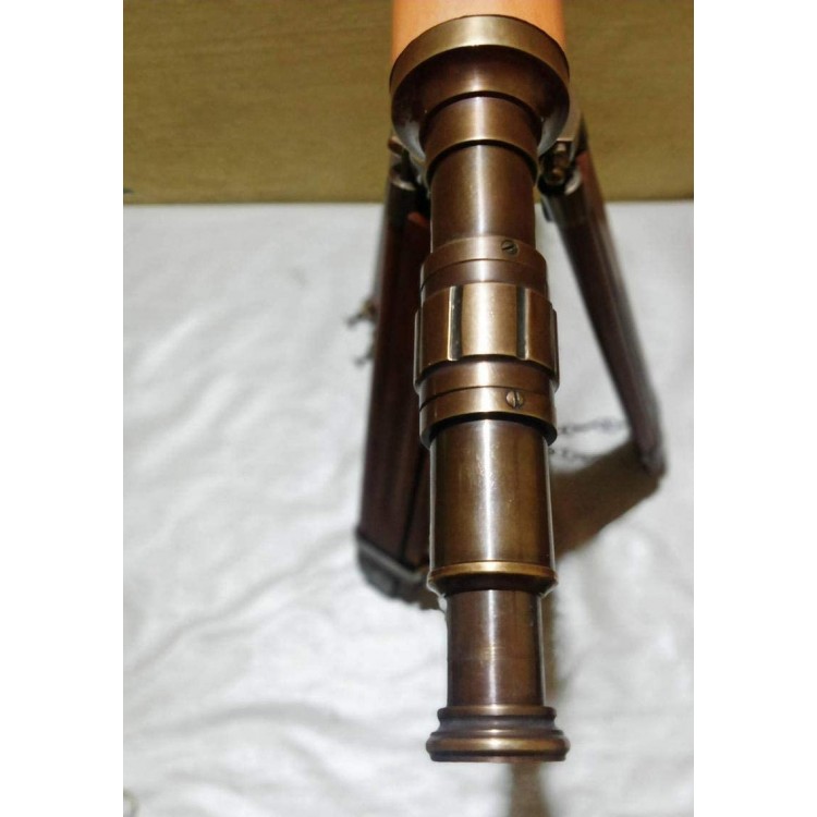 Antique Nautical Brass Marine Vintage Telescope Tripod Stand Wood Leather Decorative Item - BGWQPIVWP