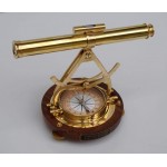 Antiques Art Brass Alidade Telescope Wooden Base Compass Transit Survey toll Surveying Instrument Home & Office Decor Gift Item - BXA9KL0X4