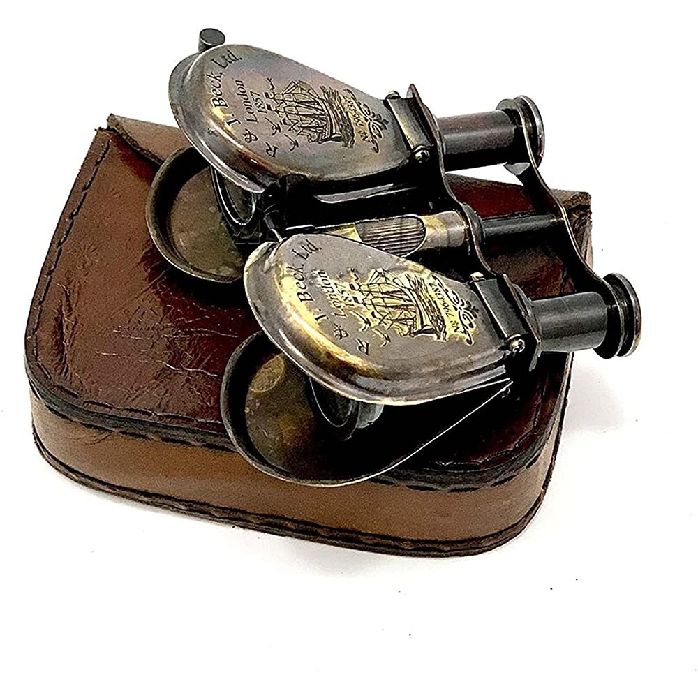 BA Instruments Nautical Antique Brass Binocular Folding Monocular R & J Beck Vintage Telescope Spyglass and Beautifully Made Genuine Leather Case Gift - BFW33I02Y