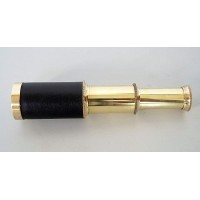 Brass 6" Nautical Handheld Pirate Brass Telescope Black Leather Sailor Home Decor Toy Gift Pirate Navigation Nice Gift - B4Y2AM7NN