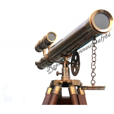 Double Barrel Navy Antique Telescope With Wooden Stand Vintage Spy Glass Decor - BCN6HAAHF
