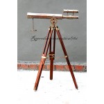 Double Barrel Navy Antique Telescope With Wooden Stand Vintage Spy Glass Decor - BQSAQ4VC3