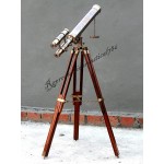 Double Barrel Navy Antique Telescope With Wooden Stand Vintage Spy Glass Decor - BQSAQ4VC3