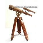 Handmade Antique Brass Pirate Spyglass Double Barrel Telescope With Wooden Stand - BACZ1WY71