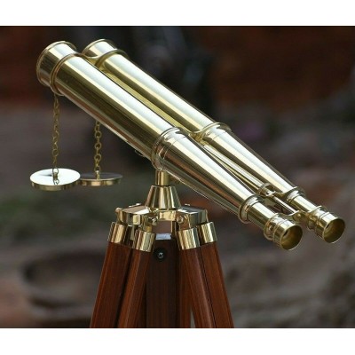 Nautical Brass Binocular Leather Antique Telescope with Floor Tripod Stand 18" Telescope Best Gifts Collections Telescope Travel Outdoor Adventure by Antique MART - BI7PE8P7C