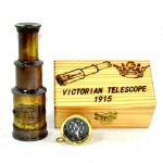 Nautical Gift Decor Antique Brass Vintage Spyglass Telescope Pirate Collectible Wooden Box - B8TVTGEF6