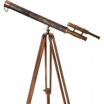 Nautical Master Harbor Floor Standing Telescope Texture Leather Wrapped Maritime Wooden Adjustable Tripod Stand Home Decor - B1UXUNGNG